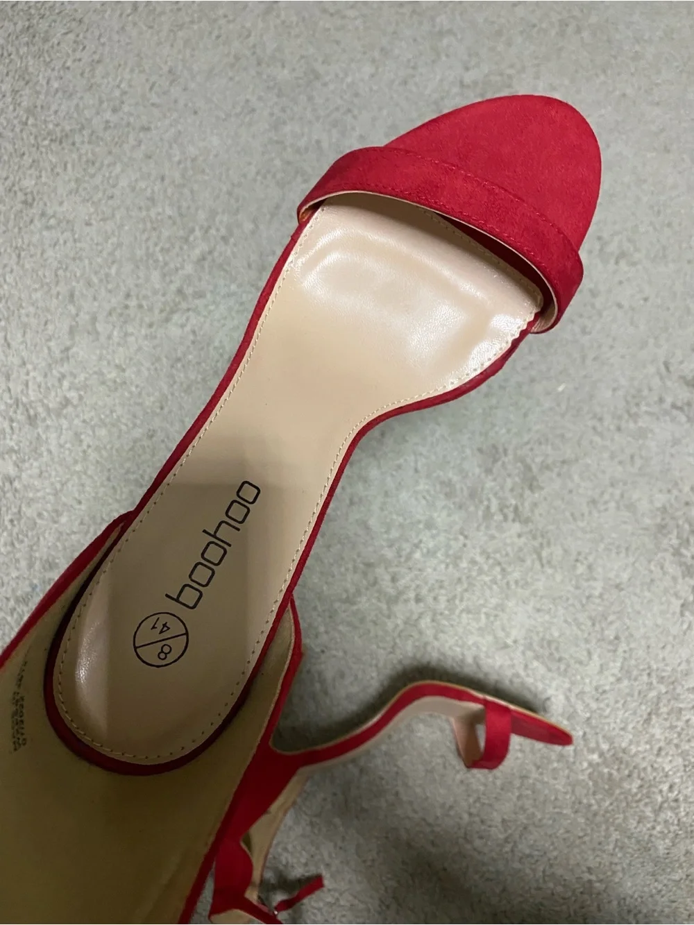 boohoo Red Ankle-Strap Suede Heeled Sandals